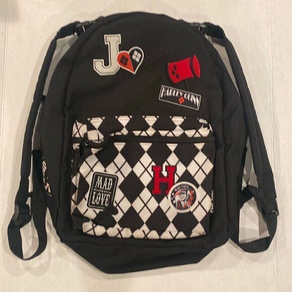 Harley Quinn Joker Flip Pak Reversible Backpack Black Red White Spencer Gifts - Picture 1 of 16